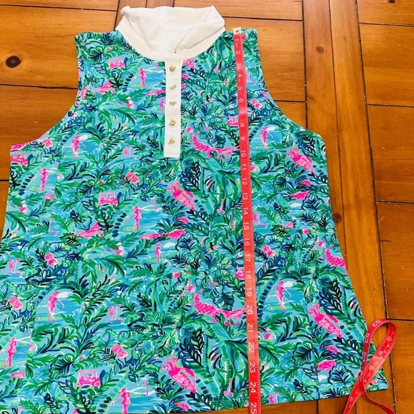 Lilly Pulitzer Luxletic Sleeveless Golf Polo Top Blue Green Tropical Print XL - Picture 9 of 10